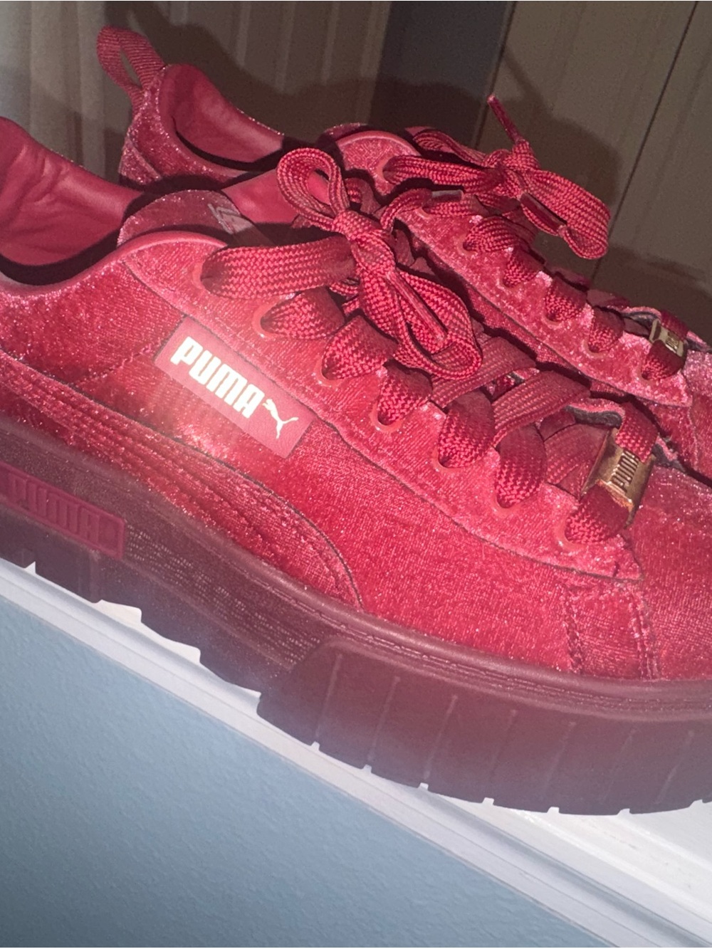 Puma Women's Velvet Platform Sneakers - Crimson Red